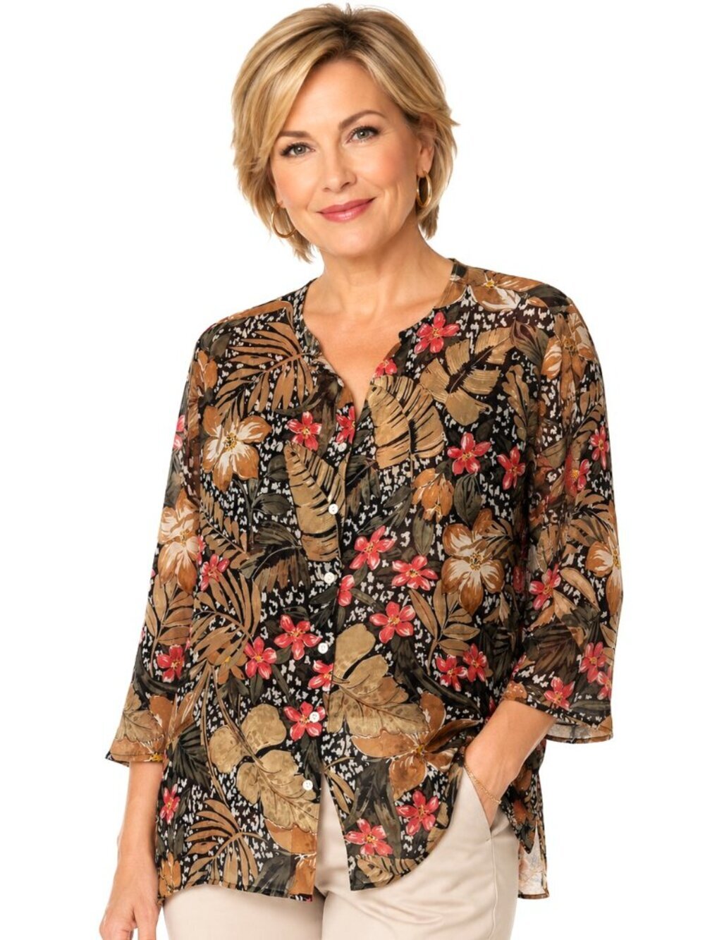 Laura Ashley Woman Sheer Silk Floral Cardigan 2X